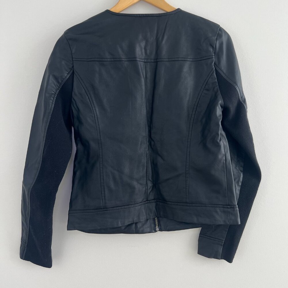 Apt 9 Faux Leather‎ Moto Jacket Black Stretch Sleeve Minimalist Zip Small - Picture 7 of 11